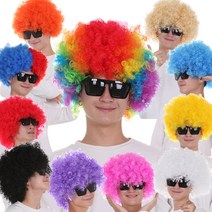 점보 가발 모음 파티 춘자 파마 뽀글이 삐에로 광대, B10-점보가발(레드블루)