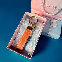 스노우베라 자동차키링 가죽키링 가방키링 차량악세사리 키홀더 열쇠고리 새차선물, 딥오렌지, 선물포장(O)