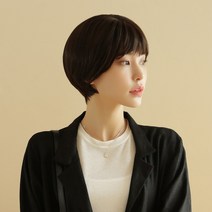 가발망 증정 / 여성 학생 짧은가발 리프컷 스타일 숏컷 통가발 통가발, 내츄럴 블랙