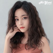 하이유니 히피펌 반가발 셀프 붙임머리 여자 여성 헤어 피스 패션 부분 가발, 57cm, 라이트브라운