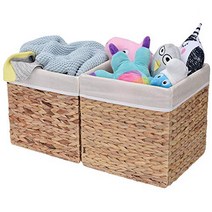 StorageWorks Rectangular Wicker Baskets for Shelves Water Hyacinth Baskets with Linings Hand Woven, 1, Natural