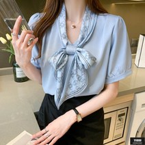 가바바 여성 블라우스 스카프 한 것 같은 실키한 고급스러운 여름 블라우스 G61928