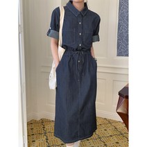 BANHANY 멜지스 롤업 데님 스트링 카라 롱 원피스 2color 22041811