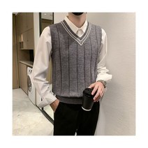 스웨터 조끼 남성 v넥 오버사이즈 프레피 스타일 시크 데일리 스트리트웨어 레저 레트로 니트 영국