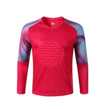 축구복 보호대 골키퍼 유니폼 긴 소매 훈련 축구 저지 탑 및 바지 남성용 보호 스폰지 성인