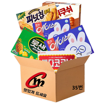 cm전용 박스 35번 대용량 비스켓 5종 모음 합6개 (에이스2개+빠다코코낫1개+롯데샌드1개+피넛칩1개+쿠쉬쿠쉬1개), 1세트