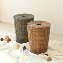 홈앤하우스 라탄 패턴 원형 햄퍼 수납 정리 빨래 바구니 60L, 화이트, 색상:화이트