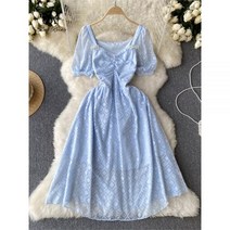 스타일 A라인 메시 여름 원피스 여성용 달콤한 반팔 밴딩 슬림 이브닝