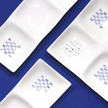 한국도자기 블루스케치 2칸 3칸 4칸 사각 나눔접시, 1p, 2칸접시