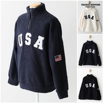 프랭키뉴욕 남자 USA 자수 양털 아노락 티셔츠 커플룩 오버핏 겨울 시밀러룩 블랙 네이비 아이보리 베이지