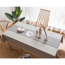 수술 그레이 스트라이프 면 린넨 식탁보, 베이지카멜, 스퀘어 4인140*220cm