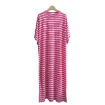 민트위니 여성용 모카 롱 원피스 스판 스트라이프 캐주얼 홈웨어 옆트임 잠옷 여름 빅사이즈