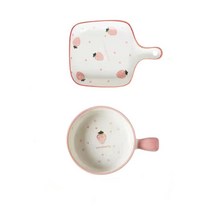 BLOWFISH FUGU 딸기 접시 도자기 손잡이 접시 손잡이 그릇 세트, 손잡이 그릇+앞접시, 1세트