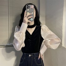 JUSTFEELING 홀터 셔츠 여성 럭셔리 날씬해보이는 블라우스 데일리 데이트 모임룩 소프트 여성셔츠 남방 상의