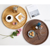 원형 트레이 나무쟁반 홈 카페 집들이 주방트레이 간식 오봉 식당 플레이트 받침대, 오크(중)