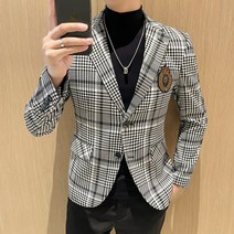 스타일리쉬 가을 패션 뱃지 체크 캐주얼 슬림 스몰 정장 코트 DX127-P155