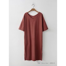 데일러뷰 브이넥 박스 면슬라브 롱 원피스 반팔 루즈 오버핏 홈웨어 여름 빅사이즈
