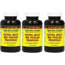 YS Eco Bee Farms Royal Jelly Bee Pollen Propolis YS에코비팜스 로얄제리 비폴렌 프로폴리스 90캡슐 3팩, 단일