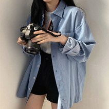 퀸앤조이 내안의 블루 루즈핏 데님 청 남방 셔츠