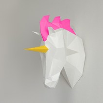 뿔 떼면 말인데 뿔이 달려서 유니콘 DIY 헌팅트로피 페이퍼크래프트 페이퍼토이 종이모형 벽걸이장식 인테리어소품 집콕취미 집에서할수있는취미 집콕템 마니또선물, 에메랄드