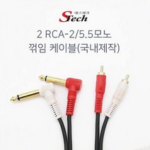 cbmall 2RCA to 2 5.5모노 꺾임 케이블 반주기 악기 기타 앰프 우퍼 PC 믹서 믹서기 음향기기 음성출력 연결 선 460888 1.5M/3M/5M, 3M