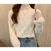 줄리엔느 여성 비침 레이스 폴라 티셔츠