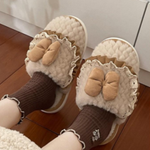 슈비코 여성 리본 뽀글이 털슬리퍼 실내화 방한 사무실 학교