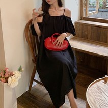 잇츠스타일 여성 루즈핏 오프숄더 휴양지룩 바캉스룩 해변룩 여행룩 심플 슬링 롱원피스