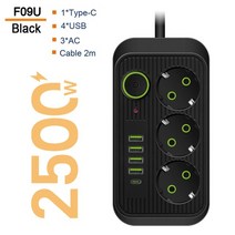 디자인멀티탭 캠핑멀티탭 여행용멀티어댑터 eu 플러그 ac 콘센트 전원 스트립 multitap extension cord electric socket with 4 usb fast, 나는 플러그, f09 블랙