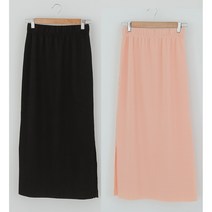 여름 일자 롱스커트 2장 밴딩 옆트임 폴리 치마 H라인 트임 롱 스커트