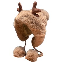 kawaii 앙틀러 폼 모자 이어 플랩 플러시 야외 헬멧 캡 비니 겨울 따뜻한 선물, 카키색 옷감, 한 사이즈