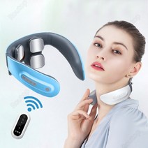 Routop 스마트 펄스 안마기 목 안마기 저주파 USB 충전 목안마기 TENS 리모컨 42도 항온 음성 방송 18강도 6모드, 블루
