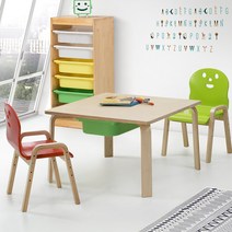 토리 원목 유아 신형의자 정사각 수납책상세트 2-7세, 유아 정사각+바구니 흰색 / 신형의자 내추럴+빨강