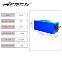 전동스쿠터 왕 AERDU-36V 11.6Ah 10S4P 18650 리튬 배터리 팩 36V 250W-750w ebike 전기 자동차 자전거 모터 스쿠터 25A BMS