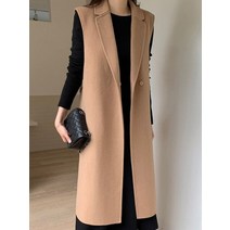호주산 양모 베스트 밍크 조끼 후드 LNMREM-여성용 긴 조끼 코트 노치 단색 모직 오피스 레이디 우아한 올