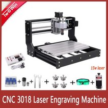 CNC 3018 Pro 레이저 조각기 10w/15w 밀링 머신 3 축 GRBL 제어 조각 기계 DIY 목재 라우터 각인기 레이저각인기 목공공구, 15w laser