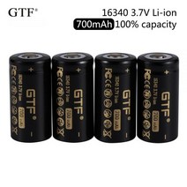 전동공구 배터리 호환 LED 손전등 포인트 헤드용 리튬 이온 충전식 배터리 GTF 16340 700mAh 100 용량 37V 신제품, 4pcs
