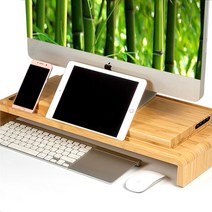 레이쳐 원목 모니터 받침대 우드 컴퓨터 거치 스탠드 나무 선반 USB 수납 정리