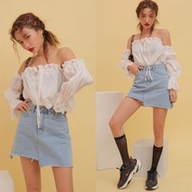 가바바 여성 청스커트 스팟 캐주얼 와일드 비대칭 데님스커트 G36414