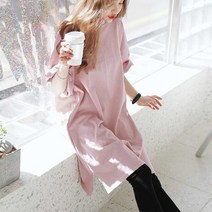 여자 루즈핏 코디 이쁜 이지 홈 웨어 롱티 핑크색 풋풋스타일 티셔츠 베이직