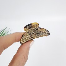 프랑스핀 호피 블랙 반달 큐빅 스톤 4.5 cm 이중 집게 스몰 포인트 헤어 집게핀