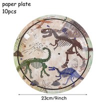 삼엽충 화석 암모나이트 수석 골동품 수집품 나무화석 공룡 일회용 식기 종이 접시 컵 냅킨 공룡 쥬라기 세계 테마 생일 공급, b02-9인치