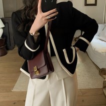 트위드 자켓 하객룩 기질 숙녀 탑스 2023 여성용 자켓 o-넥 긴 소매 포켓 아웃웨어 Ropa Mujer Black Vintage Elegant Korean Coat