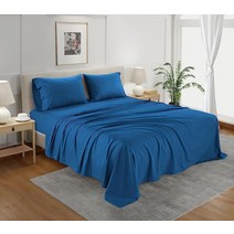 침대 시트 킹 사이즈 - 부드럽고 통기성이 좋은 쿨링 리넨 또는 대나무 시트보다 우수함 딥 포켓 세트 럭셔리 호텔 프렌치 블루 591304