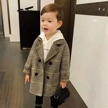 도오빠 브린코트 아동 코트 롱 체크 하프 모직 겨울 키즈 어린이