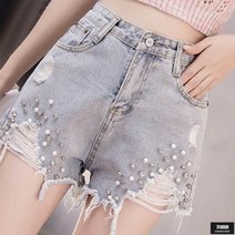 가바바 여성 청반바지 진주장식 밑단 포인트 여름 데님반바지 G46851