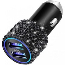 Otostar Dual USB Car Charger 4.8A Output Bling Crystal Diamond Car Decorations Accessories Fast Ch, Black, 1개