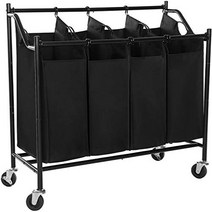 SONGMICS Heavy-Duty 4-Bag Rolling Laundry Sorter Storage Cart with Wheels Black URLS90H SONGMICS 중부, 1
