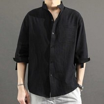 남성용 봄 여름 가을 7부 셔츠 내추럴 카라 남방 데일리룩 빅사이즈 군인휴가룩 스타일