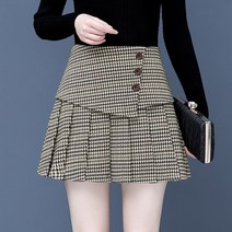Makone 체크무늬 모직 짧은치마 가을겨울 2022 플리츠스커트 겨울타입 미니스커트